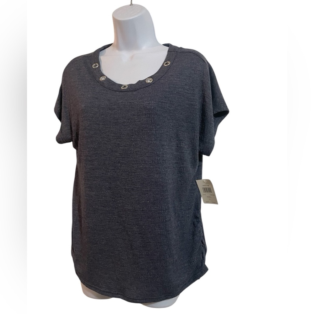 Women's Charcoal Top with Button‎ Detail